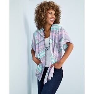 Chico's Womens Jacket Sz 3 XL 16 Rainbow Dots Easy Kimono Purple Pink Teal‎